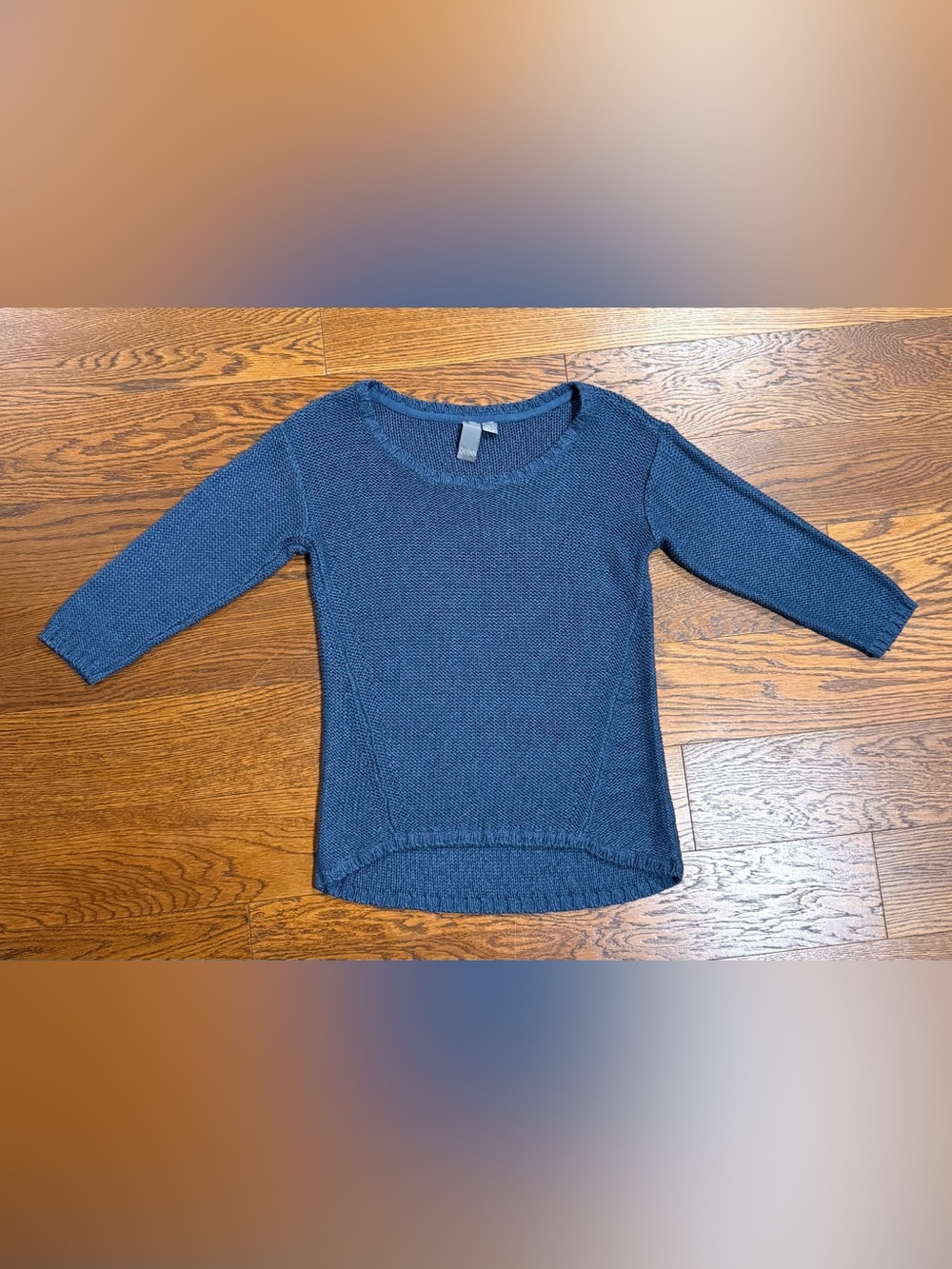 Quinn Women's Blue Knit High Low Ribbed Hemline Sweater Size Small Coastal Chic